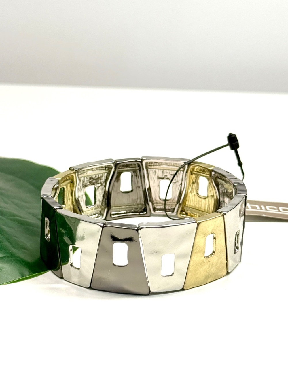 CHICO’S Two Tone Geometric Stretch Bracelet NWT